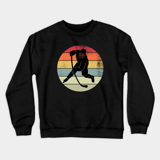 Retro Sunset Hockey Player Gift Crewneck Sweatshirt by Illustradise